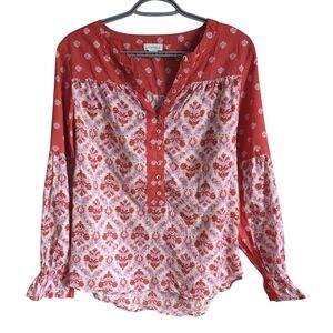 Sundance Floral Button Placket Boho LS Peasant‎ Blouse Size Small